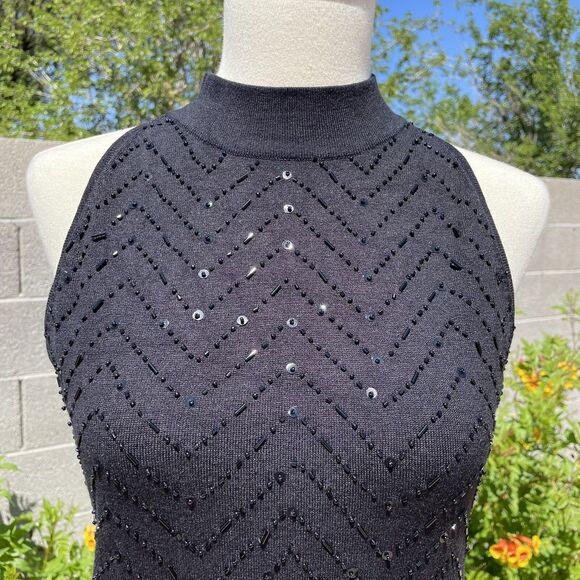 Nicole Studio Beaded Black Tank Top Sz 8 Medium Tank Top Beaded Going Out Top M - Picture 2 of 15